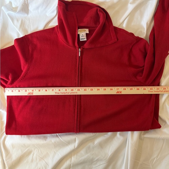 Talbots Woman 1X Classic Red Full Zip Cardigan Sweater Cotton Blend Academia - Picture 6 of 11